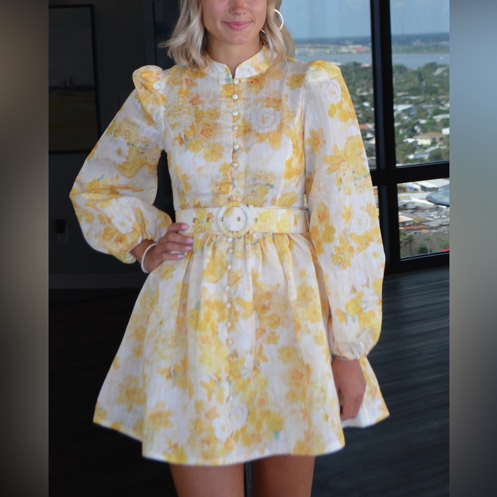 Main Stitch 
Yellow floral belted dress